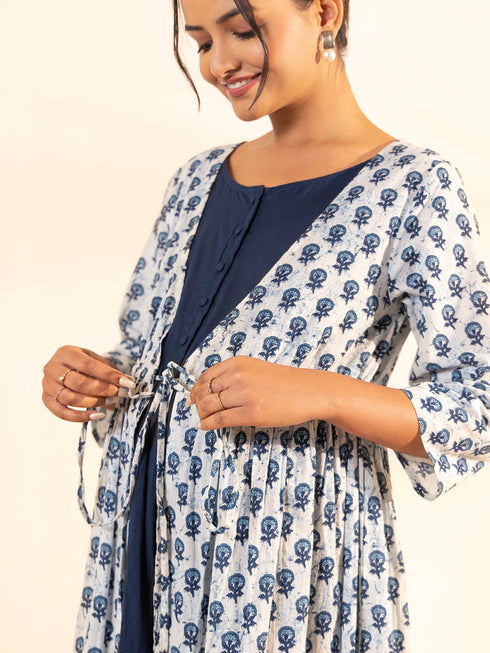White Cotton Floral A-Line Dress